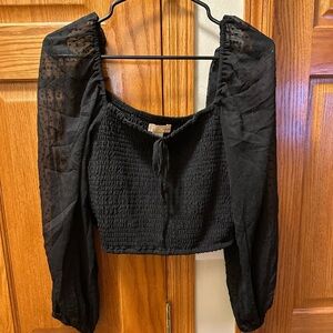 Elegant Black Cropped Smocked Top